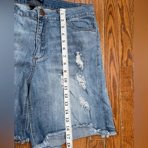 Fashion to Figure Blue Distressed Jean Shorts - Picture 8 of 11